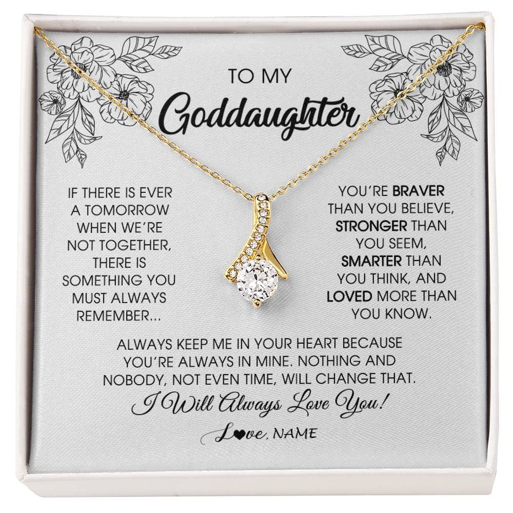 Alluring Beauty Necklace 18K Yellow Gold Finish | Personalized To My Goddaughter Necklace From Godmother You're Braver Stronger Smarter Goddaughter Birthday Christmas Customized Jewelry Gift Box Message Card | siriusteestore