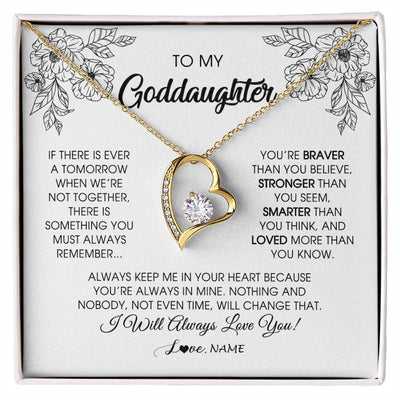 Forever Love Necklace 18K Yellow Gold Finish | Personalized To My Goddaughter Necklace From Godmother You're Braver Stronger Smarter Goddaughter Birthday Christmas Customized Jewelry Gift Box Message Card | siriusteestore