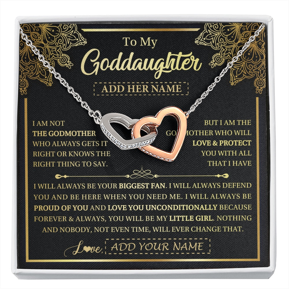 Interlocking Hearts Necklace Stainless Steel & Rose Gold Finish | 1 | Personalized To My Goddaughter Necklace From Godmother Your Biggest Fan Birthday Gifts For Goddaughter Gifts Christmas Jewelry Custom Gift Box Message Card | siriusteestore.myshopify