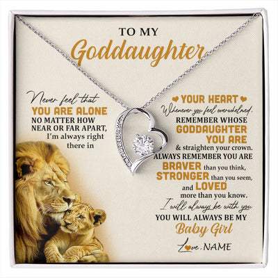 Forever Love Necklace 14K White Gold Finish | 1 | Personalized To My Goddaughter Necklace From Uncle Lion Never Feel That You Are Alone Great Goddaughter Birthday Christmas Customized Gift Box Message Card | siriusteestore