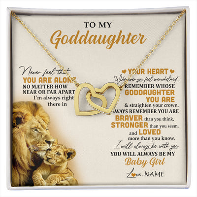 Interlocking Hearts Necklace 18K Yellow Gold Finish | 1 | Personalized To My Goddaughter Necklace From Uncle Lion Never Feel That You Are Alone Great Goddaughter Birthday Christmas Customized Gift Box Message Card | siriusteestore