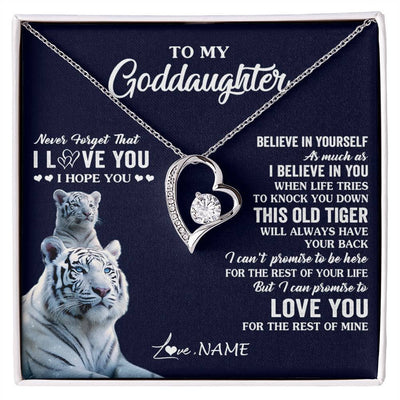 Forever Love Necklace 14K White Gold Finish | 1 | Personalized To My Goddaughter Necklace Gift From Stepmother This Old Tiger Love You Goddaughter Birthday Graduation Christmas Customized Gift Box Message Card | siriusteestore