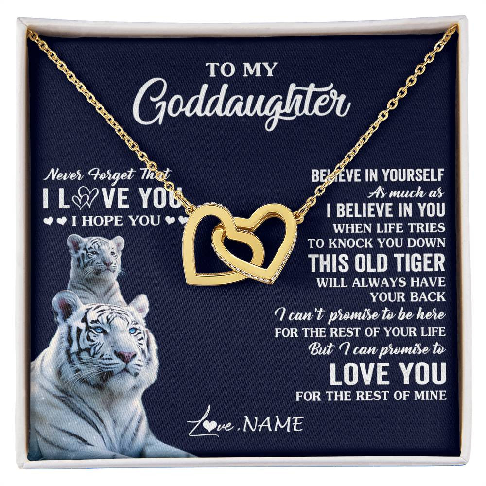 Interlocking Hearts Necklace 18K Yellow Gold Finish | 1 | Personalized To My Goddaughter Necklace Gift From Stepmother This Old Tiger Love You Goddaughter Birthday Graduation Christmas Customized Gift Box Message Card | siriusteestore