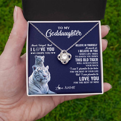 Love Knot Necklace 14K White Gold Finish | 2 | Personalized To My Goddaughter Necklace Gift From Stepmother This Old Tiger Love You Goddaughter Birthday Graduation Christmas Customized Gift Box Message Card | siriusteestore