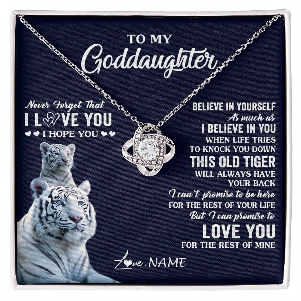 Love Knot Necklace 14K White Gold Finish | 1 | Personalized To My Goddaughter Necklace Gift From Stepmother This Old Tiger Love You Goddaughter Birthday Graduation Christmas Customized Gift Box Message Card | siriusteestore
