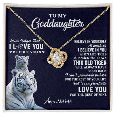 Love Knot Necklace 18K Yellow Gold Finish | 1 | Personalized To My Goddaughter Necklace Gift From Stepmother This Old Tiger Love You Goddaughter Birthday Graduation Christmas Customized Gift Box Message Card | siriusteestore