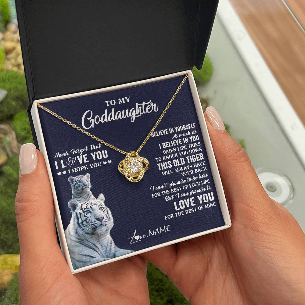 Love Knot Necklace 18K Yellow Gold Finish | 2 | Personalized To My Goddaughter Necklace Gift From Stepmother This Old Tiger Love You Goddaughter Birthday Graduation Christmas Customized Gift Box Message Card | siriusteestore