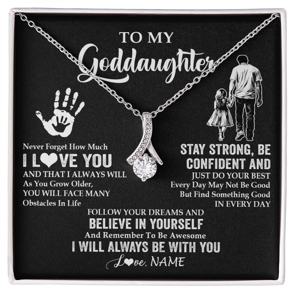 Alluring Beauty Necklace 14K White Gold Finish | 1 | Personalized To My Goddaughter Necklace I Love You Forever From Godfather Goddaughter Birthday Gifts Christmas Graduation Customized Gift Box Message Card | siriusteestore