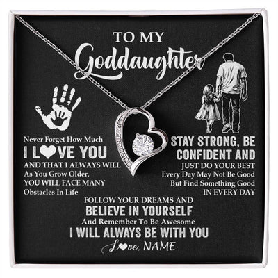 Forever Love Necklace 14K White Gold Finish | 1 | Personalized To My Goddaughter Necklace I Love You Forever From Godfather Goddaughter Birthday Gifts Christmas Graduation Customized Gift Box Message Card | siriusteestore
