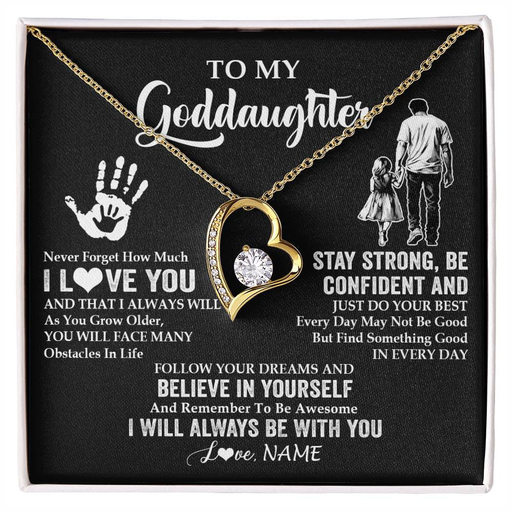 Forever Love Necklace 18K Yellow Gold Finish | 1 | Personalized To My Goddaughter Necklace I Love You Forever From Godfather Goddaughter Birthday Gifts Christmas Graduation Customized Gift Box Message Card | siriusteestore