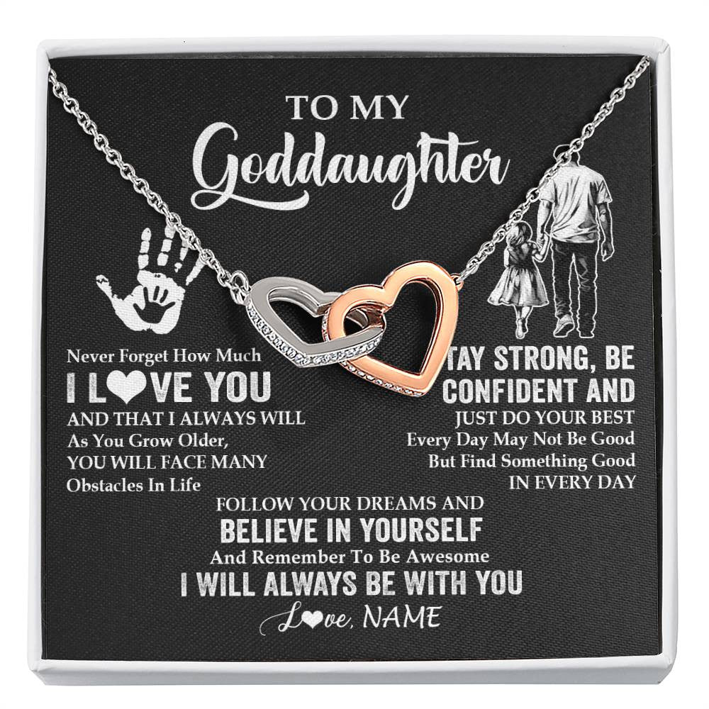 Interlocking Hearts Necklace Stainless Steel & Rose Gold Finish | 1 | Personalized To My Goddaughter Necklace I Love You Forever From Godfather Goddaughter Birthday Gifts Christmas Graduation Customized Gift Box Message Card | siriusteestore