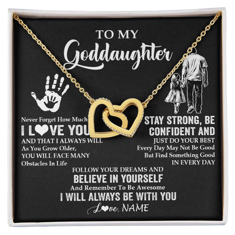 Interlocking Hearts Necklace 18K Yellow Gold Finish | 1 | Personalized To My Goddaughter Necklace I Love You Forever From Godfather Goddaughter Birthday Gifts Christmas Graduation Customized Gift Box Message Card | siriusteestore