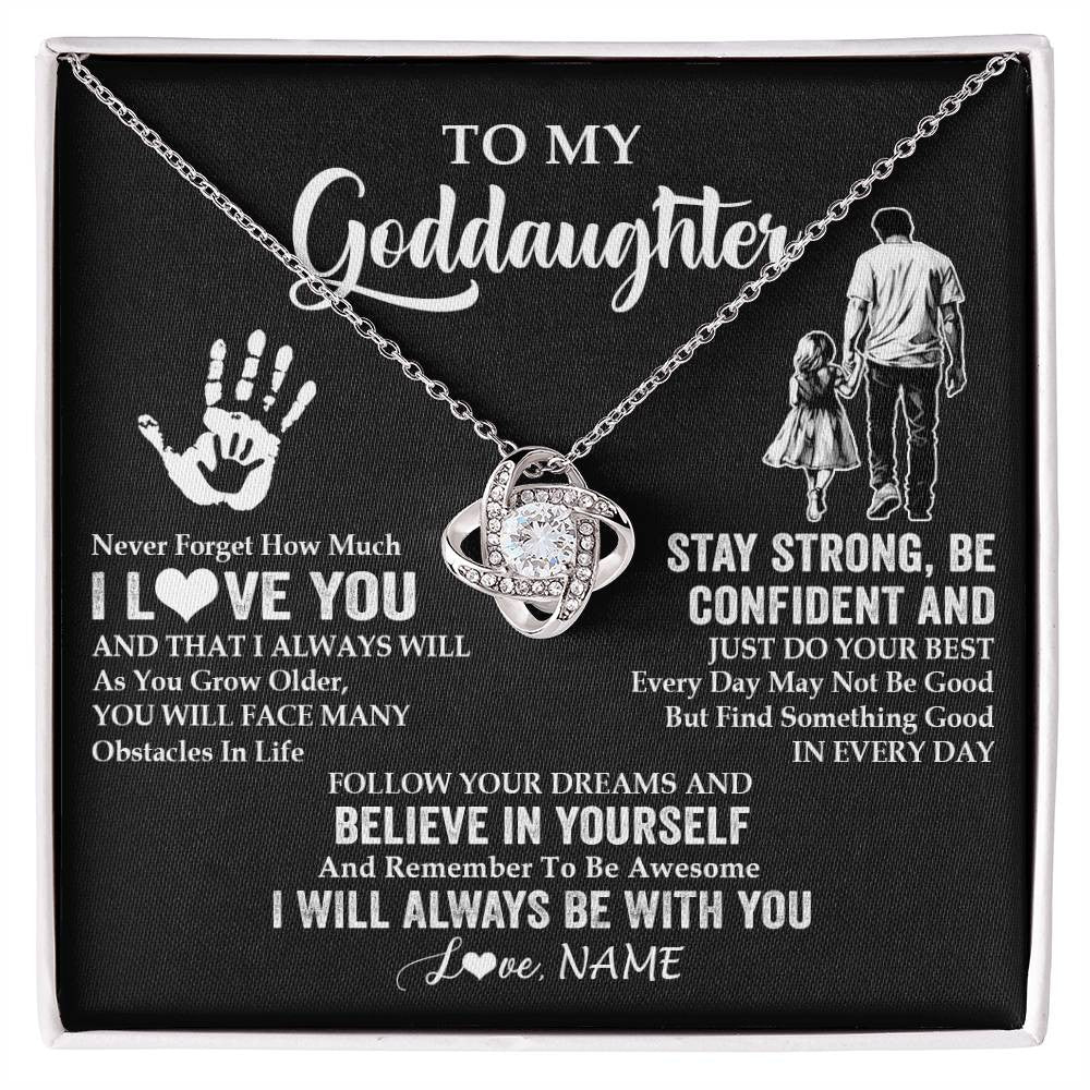 Love Knot Necklace 14K White Gold Finish | 1 | Personalized To My Goddaughter Necklace I Love You Forever From Godfather Goddaughter Birthday Gifts Christmas Graduation Customized Gift Box Message Card | siriusteestore