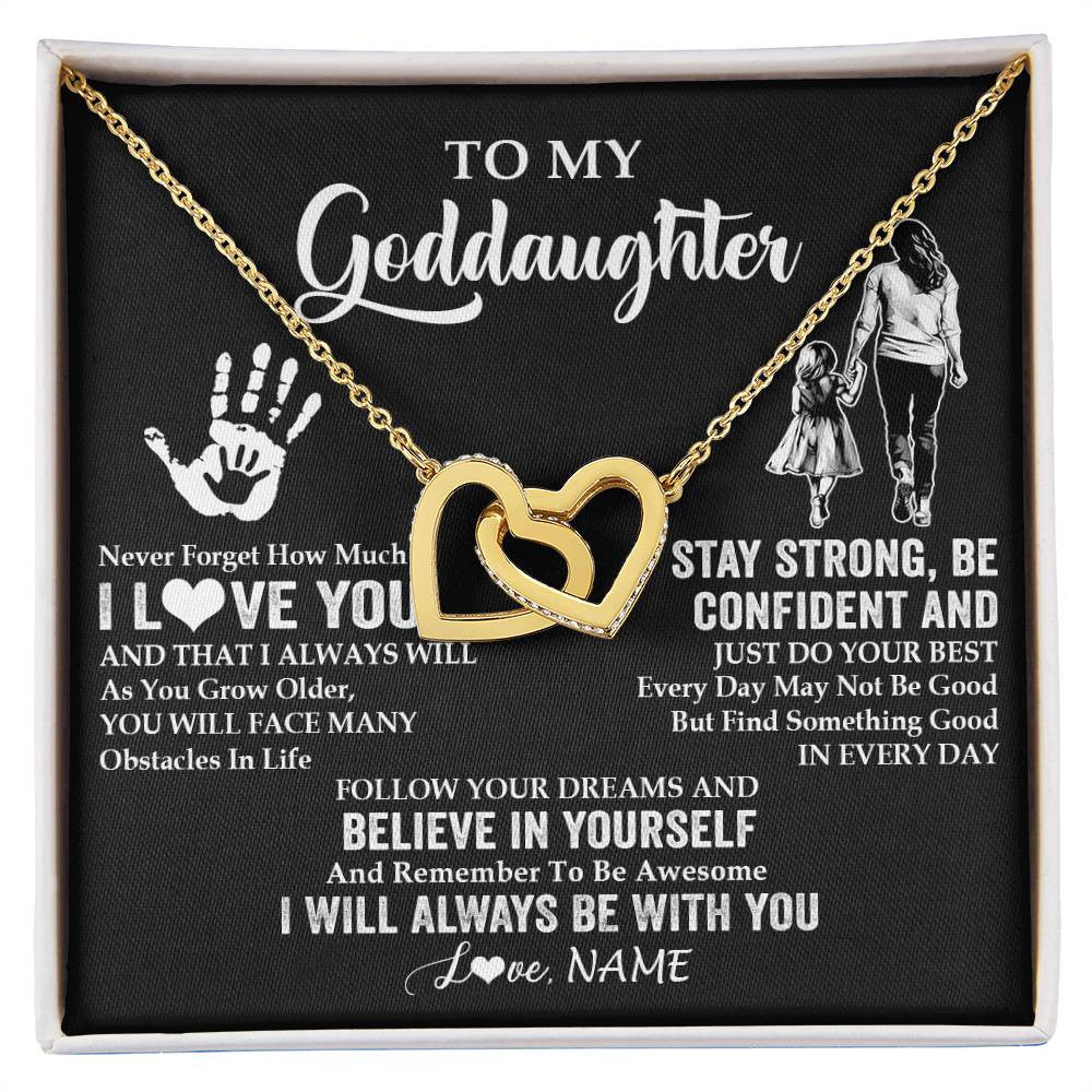 Interlocking Hearts Necklace 18K Yellow Gold Finish | 1 | Personalized To My Goddaughter Necklace I Love You Forever From Godmother Goddaughter Birthday Gifts Christmas Graduation Customized Gift Box Message Card | siriusteestore