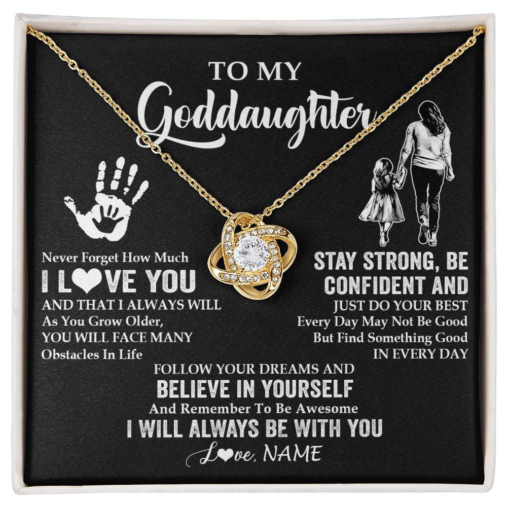 Love Knot Necklace 18K Yellow Gold Finish | 1 | Personalized To My Goddaughter Necklace I Love You Forever From Godmother Goddaughter Birthday Gifts Christmas Graduation Customized Gift Box Message Card | siriusteestore