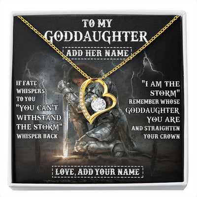 Forever Love Necklace 18K Yellow Gold Finish | 1 | Personalized To My Goddaughter Necklace Women Warrior Knights Templar I Am The Storm Best Goddaughter Birthday Gifts Christmas Custom Gift Box Message Card | siriusteestore