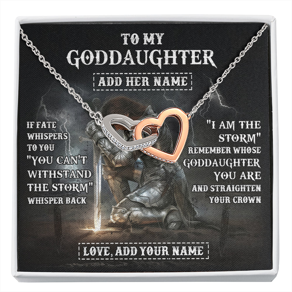 Interlocking Hearts Necklace Stainless Steel & Rose Gold Finish | 1 | Personalized To My Goddaughter Necklace Women Warrior Knights Templar I Am The Storm Best Goddaughter Birthday Gifts Christmas Custom Gift Box Message Card | siriusteestore