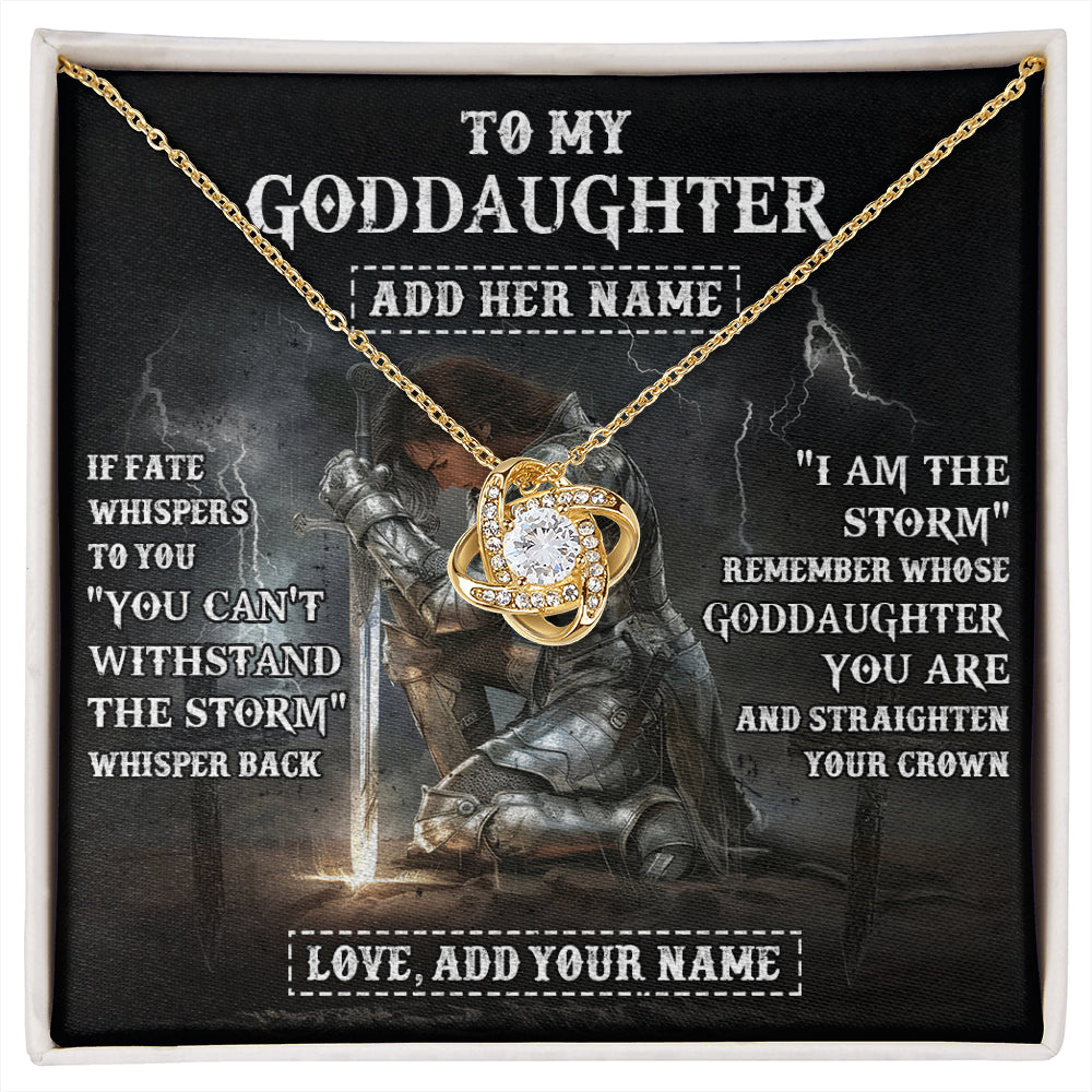 Love Knot Necklace 18K Yellow Gold Finish | 1 | Personalized To My Goddaughter Necklace Women Warrior Knights Templar I Am The Storm Best Goddaughter Birthday Gifts Christmas Custom Gift Box Message Card | siriusteestore