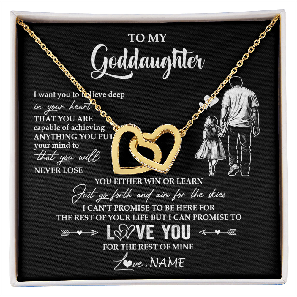 Interlocking Hearts Necklace 18K Yellow Gold Finish | 1 | Personalized To My Goddaughter Necklace You Will Never Lose From Godfather Uncle Goddaughter Birthday Gifts Graduation Christmas Gift Box Message Card | siriusteestore