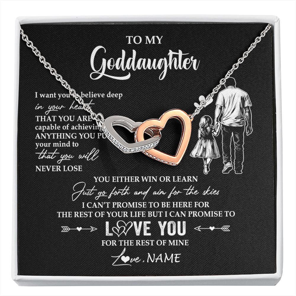 Interlocking Hearts Necklace Stainless Steel & Rose Gold Finish | 1 | Personalized To My Goddaughter Necklace You Will Never Lose From Godfather Uncle Goddaughter Birthday Gifts Graduation Christmas Gift Box Message Card | siriusteestore