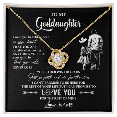Love Knot Necklace 18K Yellow Gold Finish | 1 | Personalized To My Goddaughter Necklace You Will Never Lose From Godfather Uncle Goddaughter Birthday Gifts Graduation Christmas Gift Box Message Card | siriusteestore