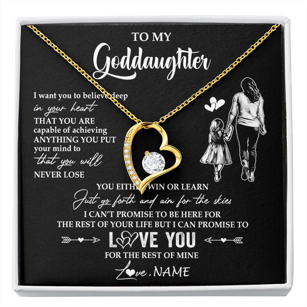 Forever Love Necklace 18K Yellow Gold Finish | 1 | Personalized To My Goddaughter Necklace You Will Never Lose From Godmother Aunt Goddaughter Birthday Gifts Graduation Christmas Gift Box Message Card | siriusteestore