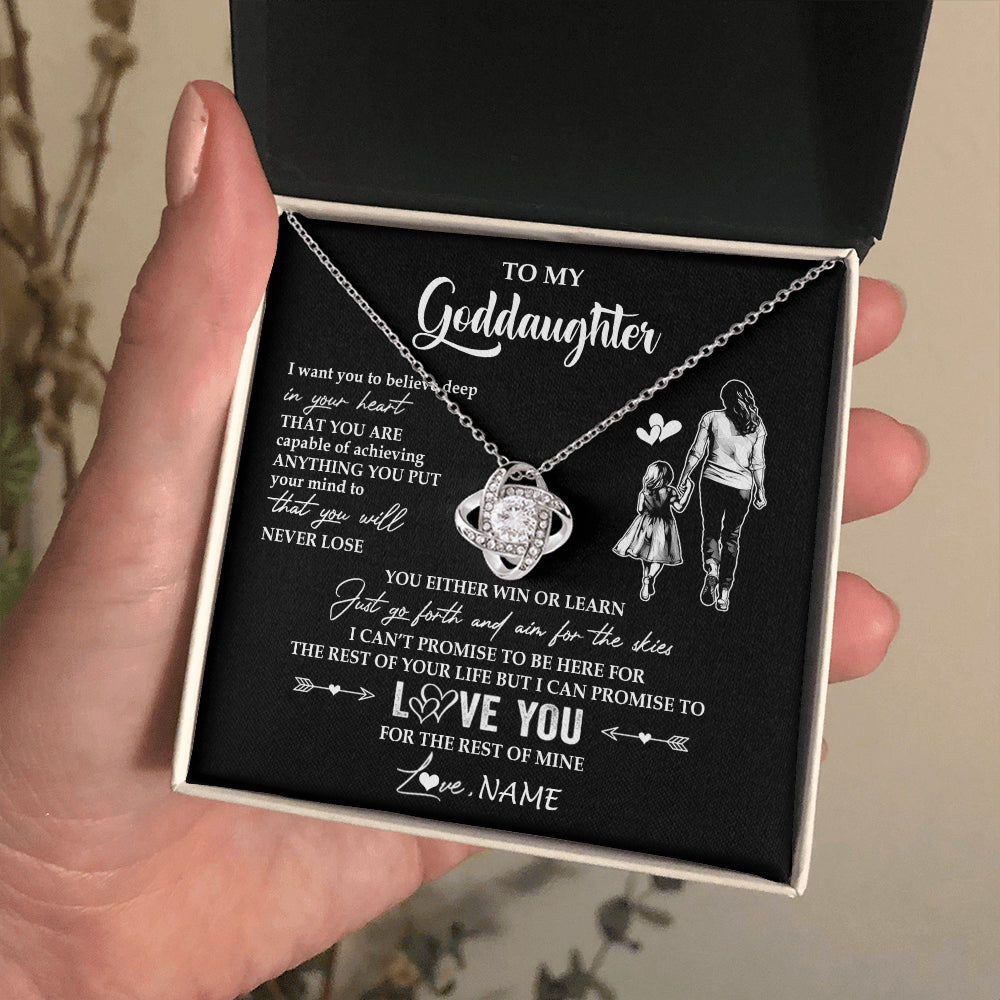 Love Knot Necklace 14K White Gold Finish | 2 | Personalized To My Goddaughter Necklace You Will Never Lose From Godmother Aunt Goddaughter Birthday Gifts Graduation Christmas Gift Box Message Card | siriusteestore