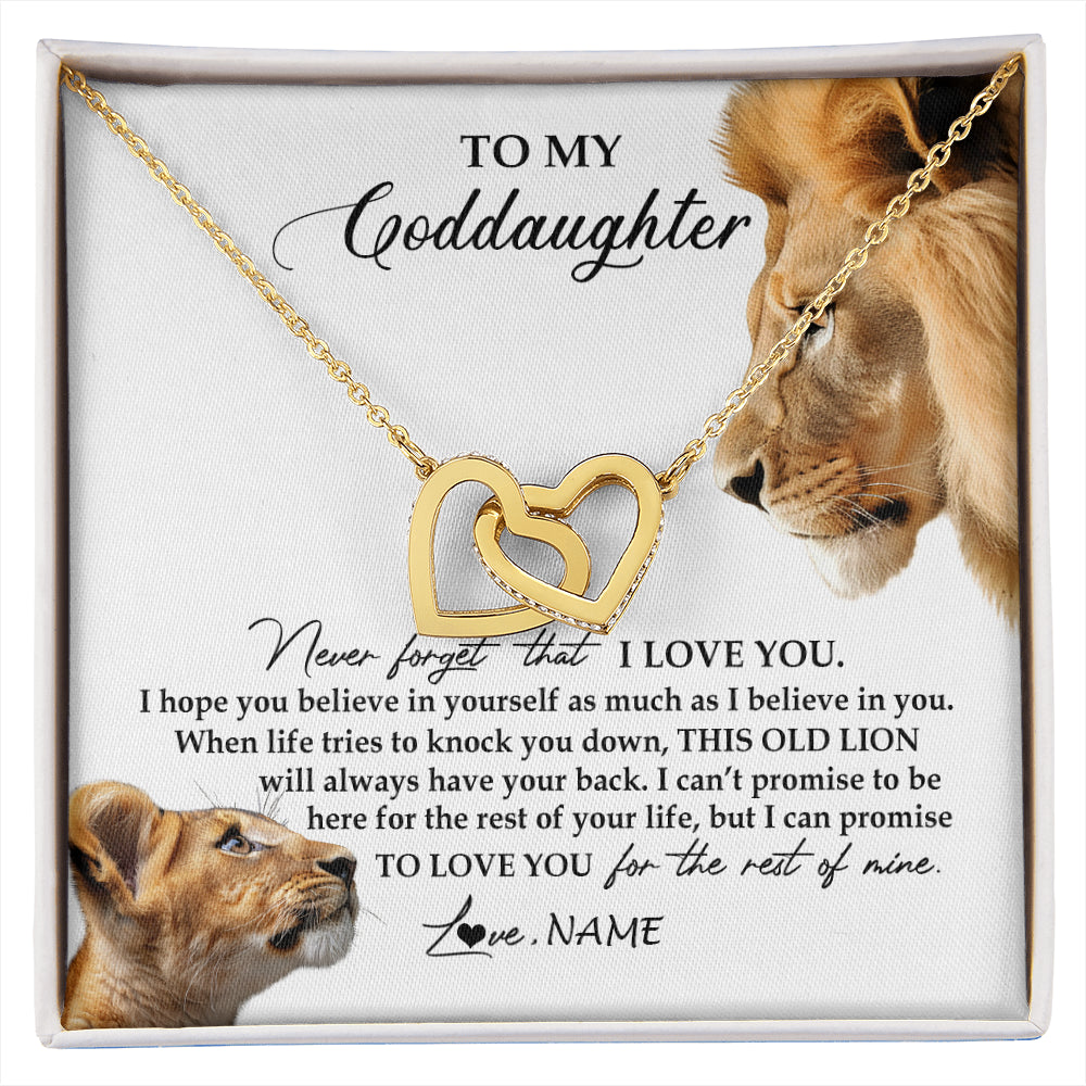 Interlocking Hearts Necklace 18K Yellow Gold Finish | 1 | Personalized To My Goddaughter Necklace from Godfather Forget I Love You Lion Jewelry Goddaughter Birthday Graduation Christmas Customized Message Card | siriusteestore