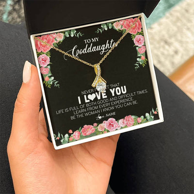 Alluring Beauty Necklace 18K Yellow Gold Finish | Personalized To My Goddaughter Necklace from Godmother Never Forget I Love You Floral Jewelry for Goddaughter Birthday Graduation Christmas Customized Message Card | siriusteestore