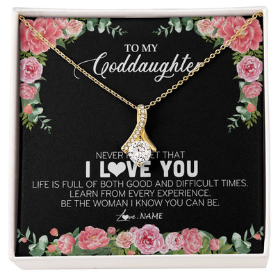 Alluring Beauty Necklace 18K Yellow Gold Finish | Personalized To My Goddaughter Necklace from Godmother Never Forget I Love You Floral Jewelry for Goddaughter Birthday Graduation Christmas Customized Message Card | siriusteestore
