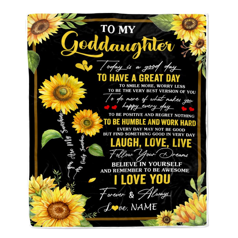 Personalized To My Goddaughter Sunflower Blanket From Godmother Aunt Every Day Laugh Love Live Goddaughter Birthday Gifts Christmas Customized Fleece Blanket | siriusteestore