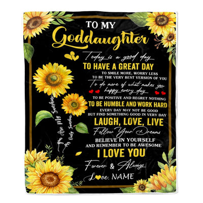 Personalized To My Goddaughter Sunflower Blanket From Godmother Aunt Every Day Laugh Love Live Goddaughter Birthday Gifts Christmas Customized Fleece Blanket | siriusteestore