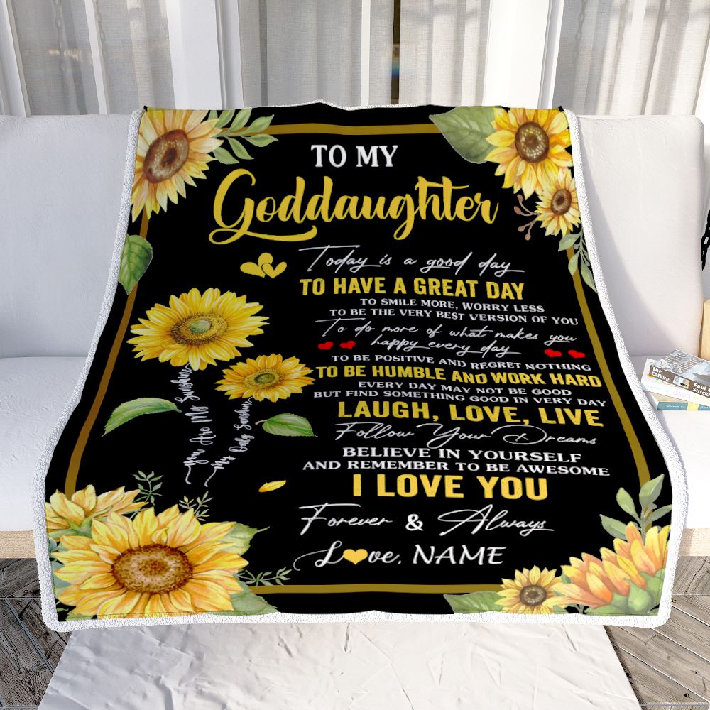 Personalized To My Goddaughter Sunflower Blanket From Godmother Aunt Every Day Laugh Love Live Goddaughter Birthday Gifts Christmas Customized Fleece Blanket | siriusteestore