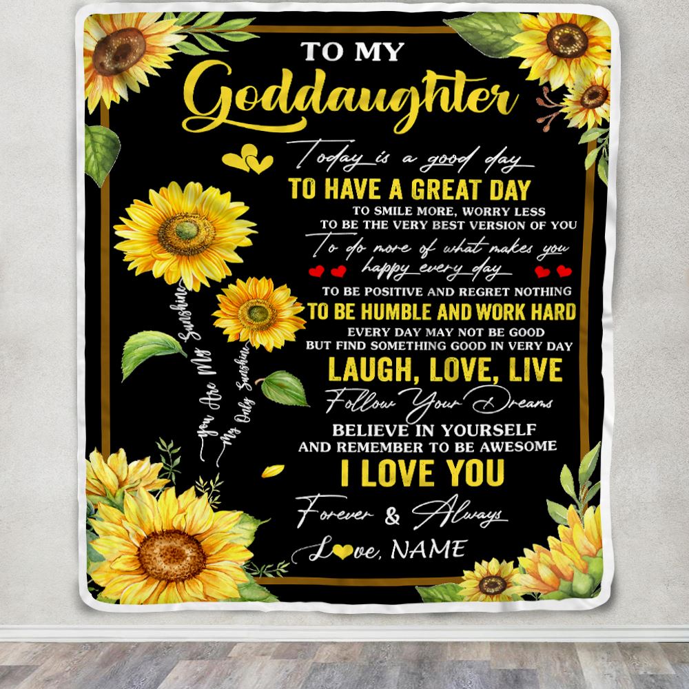 Personalized To My Goddaughter Sunflower Blanket From Godmother Aunt Every Day Laugh Love Live Goddaughter Birthday Gifts Christmas Customized Fleece Blanket | siriusteestore