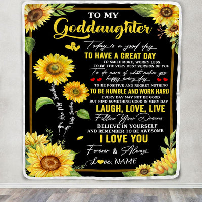 Personalized To My Goddaughter Sunflower Blanket From Godmother Aunt Every Day Laugh Love Live Goddaughter Birthday Gifts Christmas Customized Fleece Blanket | siriusteestore