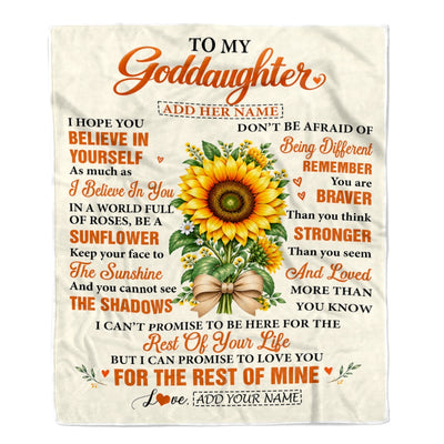 Personalized To My Goddaughter Sunflower From Godmother Blanket Inspirational Birthday Idea Goddaughter Gift Graduation Christmas Custom Fleece Throw Blanket | siriusteestore