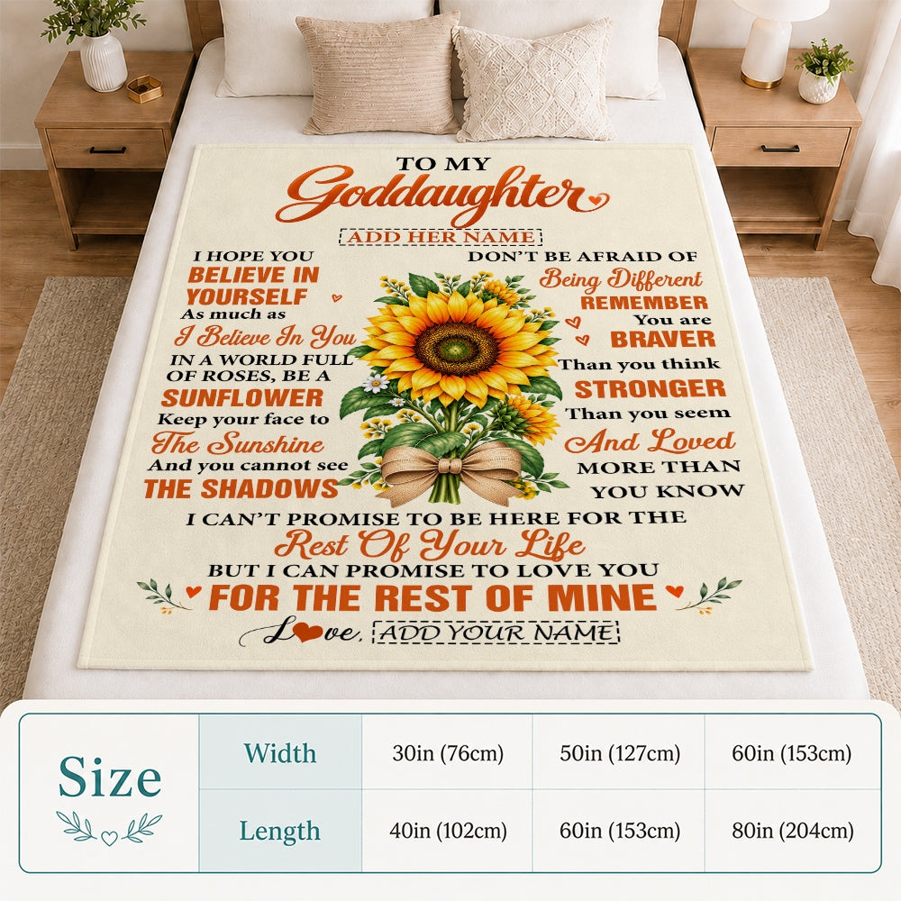 Personalized To My Goddaughter Sunflower From Godmother Blanket Inspirational Birthday Idea Goddaughter Gift Graduation Christmas Custom Fleece Throw Blanket | siriusteestore