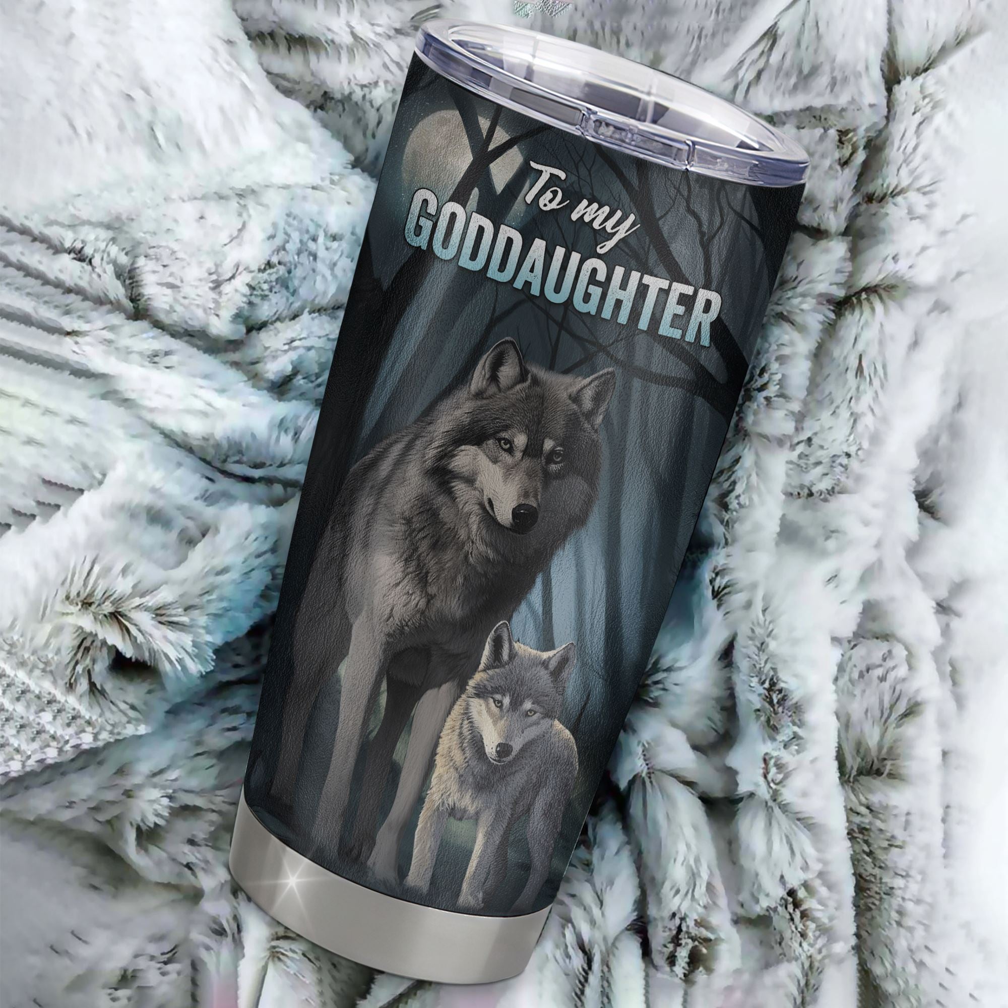 Personalized To My Goddaughter Tumbler From Godmother Aunt Stainless Steel Cup Never Feel That You Are Alone Wolf Goddaughter Birthday Christmas Travel Mug | siriusteestore