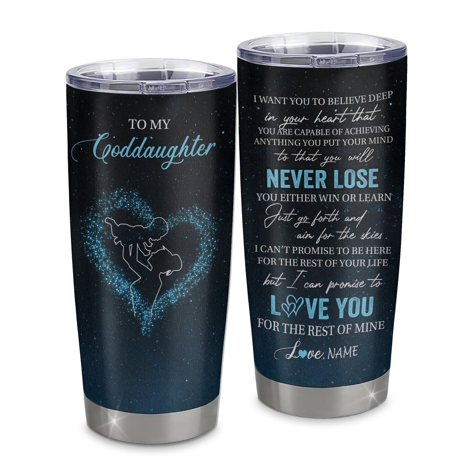 Personalized To My Goddaughter Tumbler From Godmother Aunt Stainless Steel Cup Promise To Love You Godchild Birthday Christmas Travel Mug | siriusteestore