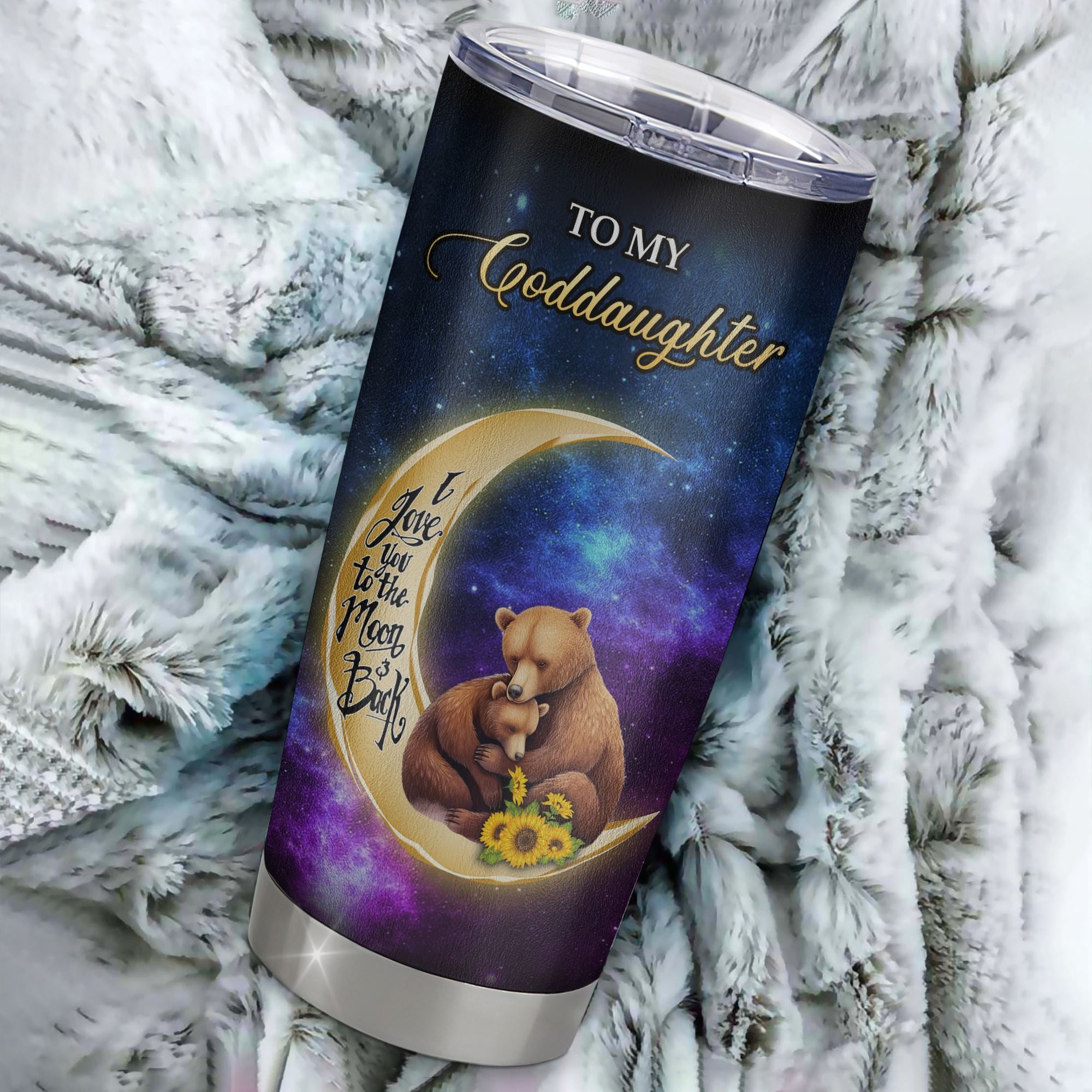 Personalized To My Goddaughter Tumbler From Godmother Positive Energy Encourage Brave Little Bear Goddaughter Birthday Gifts Graduation Christmas Custom Travel Mug | siriusteestore