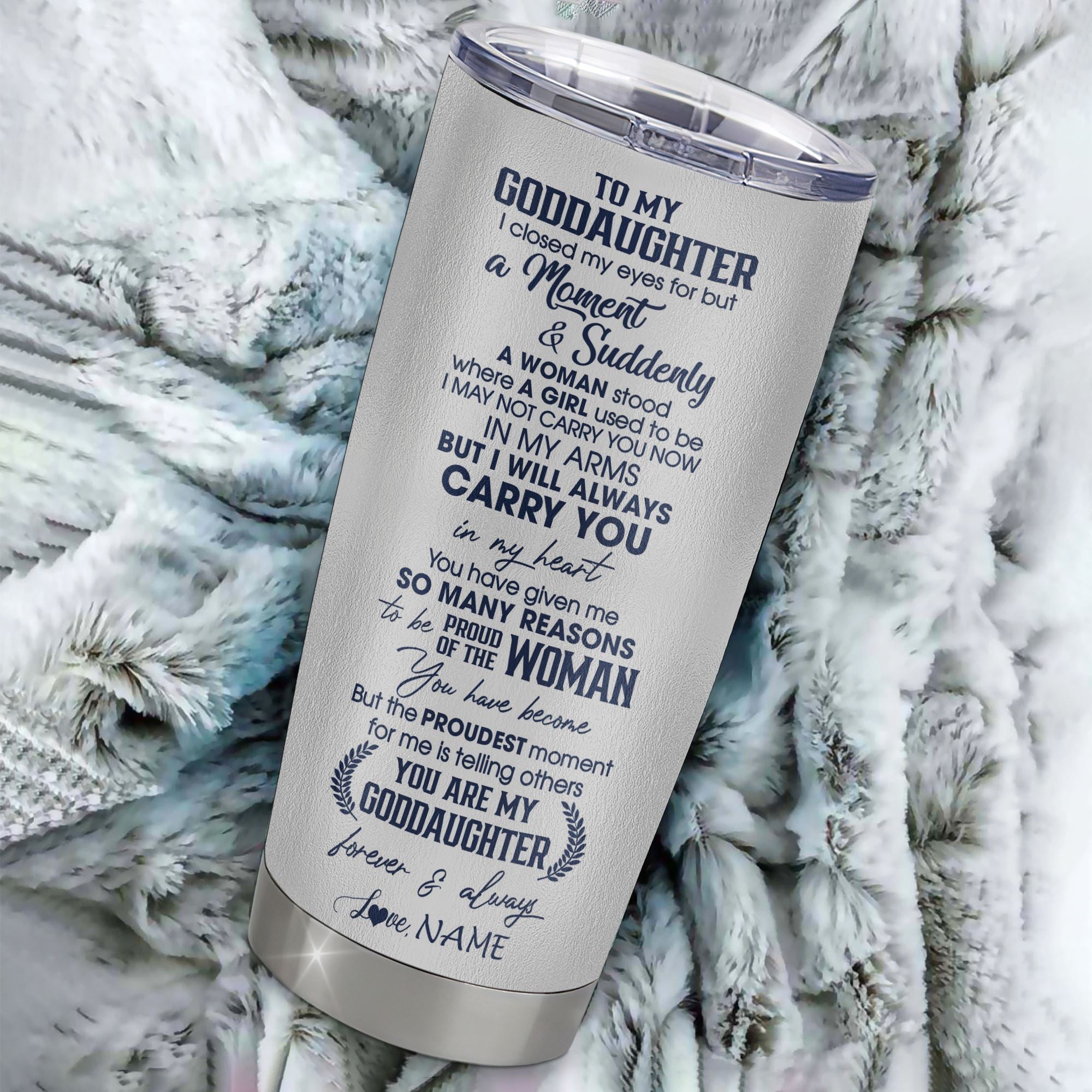 Personalized To My Goddaughter Tumbler From Godmother Stainless Steel Cup I Close My Eyes Wolf Goddaughter Birthday Gifts Graduation Christmas Custom Travel Mug | siriusteestore