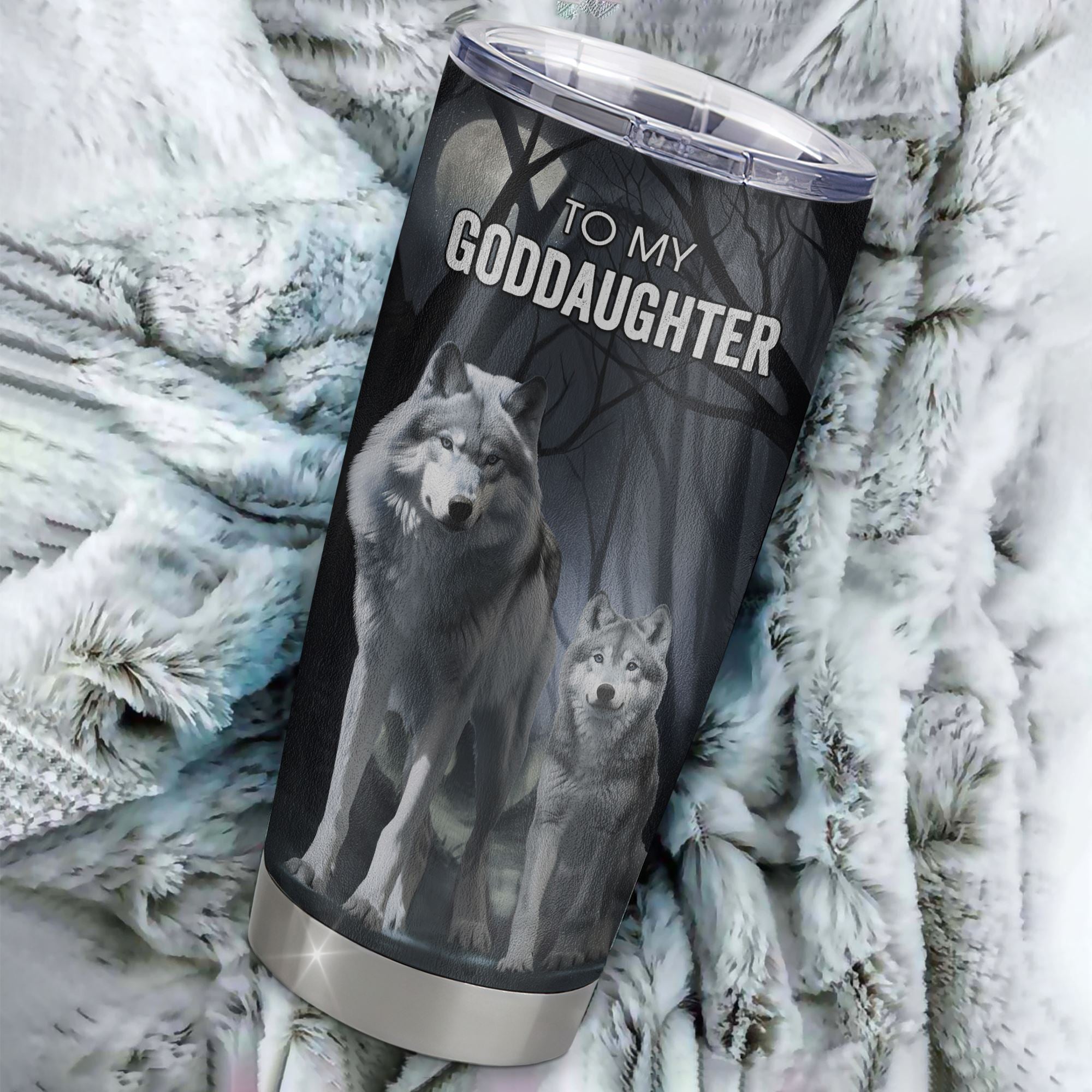 Personalized To My Goddaughter Tumbler From Godmother Stainless Steel Cup Never Feel That You Are Alone Wolf Goddaughter Birthday Gifts Christmas Custom Travel Mug | siriusteestore