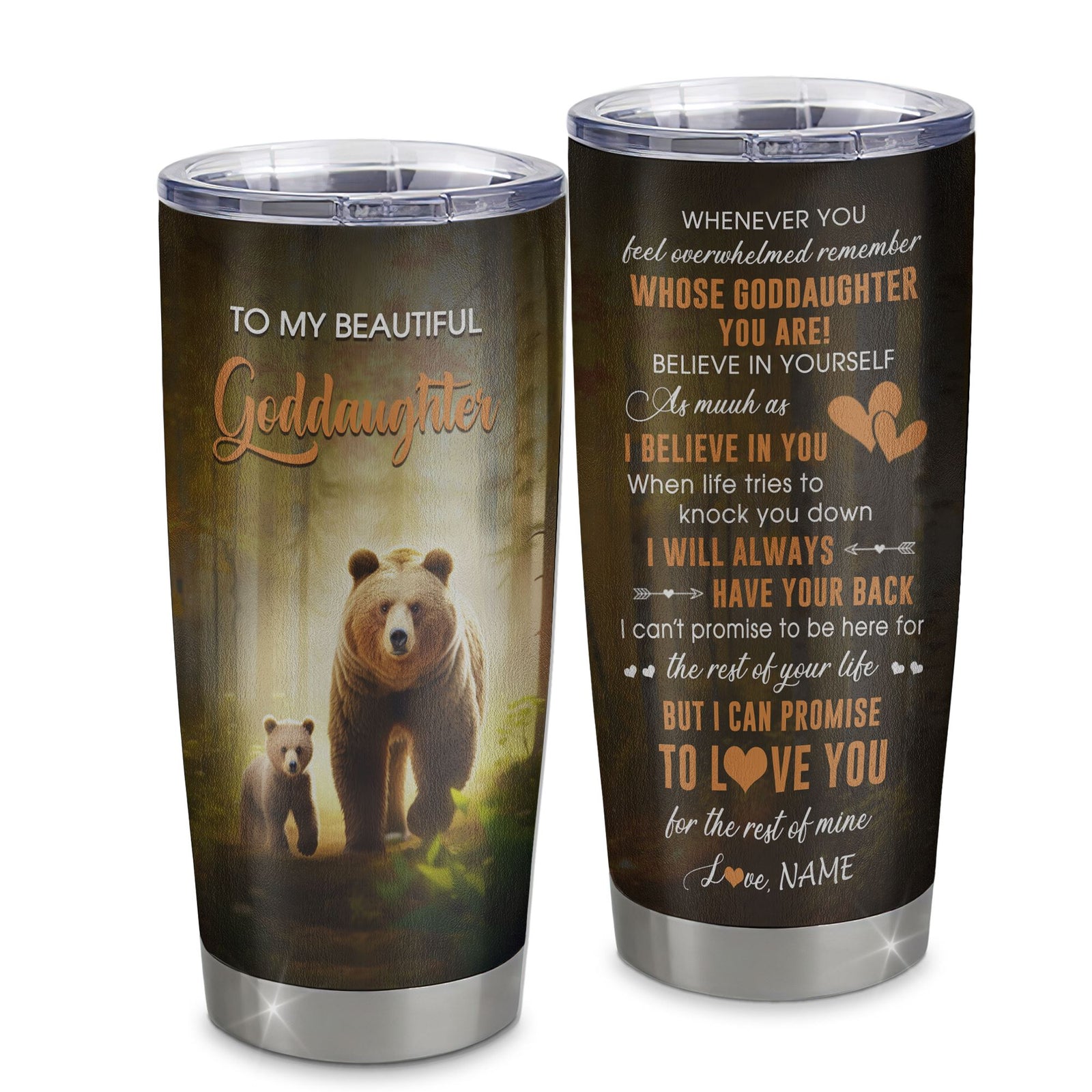 Personalized To My Goddaughter Tumbler From Godmother Stainless Steel Cup Whenever You Feel Bear Goddaughter Birthday Gifts Graduation Christmas Custom Travel Mug | siriusteestore