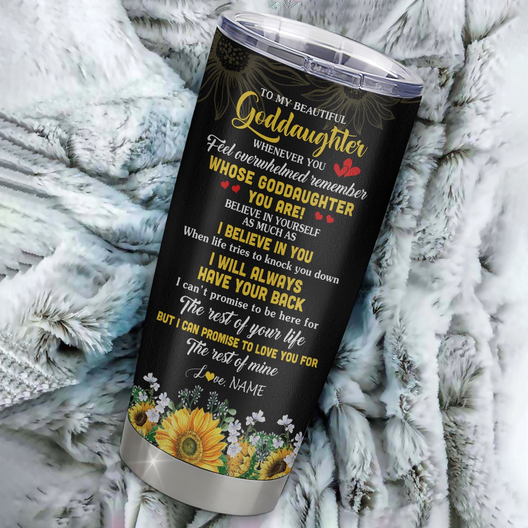 Personalized To My Goddaughter Tumbler From Godmother Stainless Steel Cup Whenever You Feel Sunflower Goddaughter Birthday Gifts Graduation Christmas Custom Travel Mug | siriusteestore