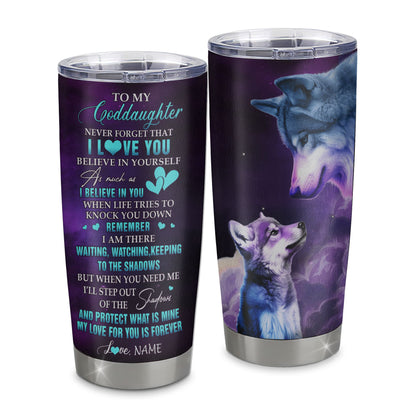 Personalized To My Goddaughter Tumbler From Godmother Stainless Steel Cup Wolf Moon My Love For You Is Forever Goddaughter Birthday Gifts Christmas Custom Travel Mug | siriusteestore