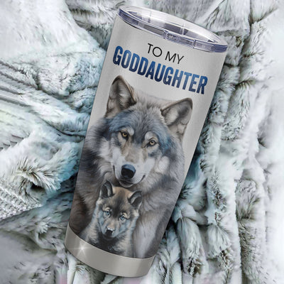 Personalized To My Goddaughter Tumbler From Godmother Uncle Stainless Steel Cup I Close My Eyes For But A Moment Wolf Goddaughter Birthday Gifts Christmas Travel Mug | siriusteestore