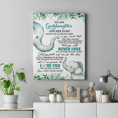 Personalized To My Goddaughter Tumbler From Godmother Uncle You Will Never Lose Elephant Goddaughter Birthday Gifts Christmas Custom Wall Art Print Framed Canvas | siriusteestore