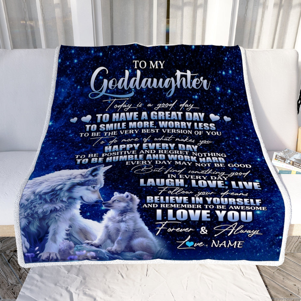 Personalized To My Goddaughter Wolf Blanket From Godmother Today Is A Good Day Goddaughter Gifts Birthday Graduation Christmas Customized Bed Fleece Blanket | siriusteestore