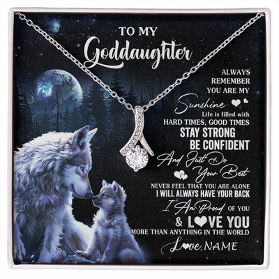 Alluring Beauty Necklace 14K White Gold Finish | 1 | Personalized To My Goddaughter Wolf Necklace From Godmother Aunt Always Remember Godchild Birthday Graduation Christmas Customized Gift Box Message Card | siriusteestore