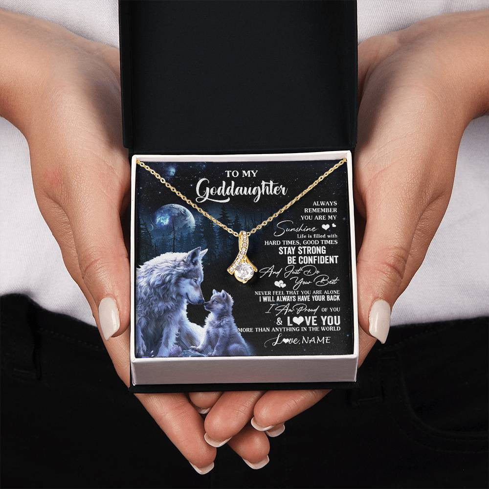 Alluring Beauty Necklace 18K Yellow Gold Finish | 2 | Personalized To My Goddaughter Wolf Necklace From Godmother Aunt Always Remember Godchild Birthday Graduation Christmas Customized Gift Box Message Card | siriusteestore